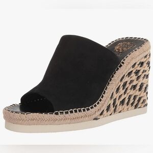 VGUC Vince Camuto Brissia Raffia Wedge Sandal Black Women 10